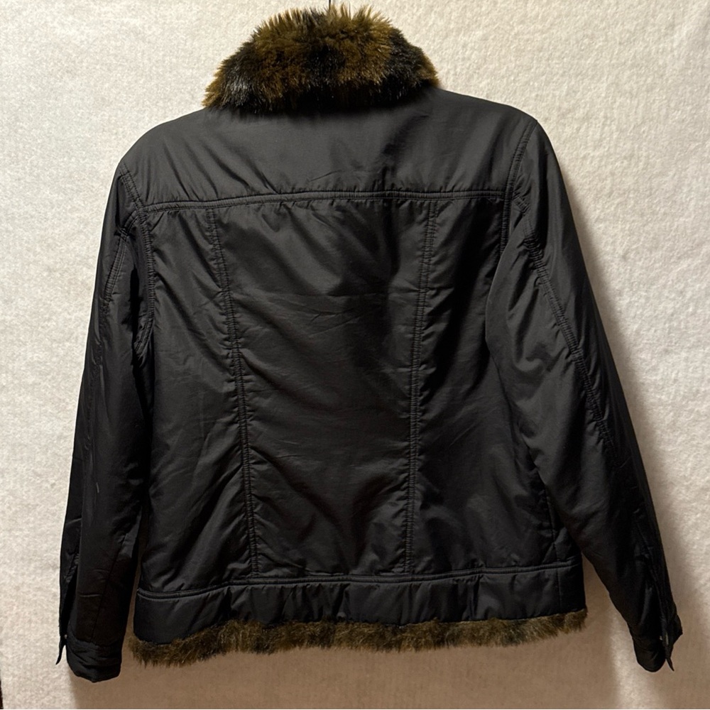 FUDA New York  Women’s Fur Trim Jacket Size S Black Button Pockets EUC - Picture 3 of 11